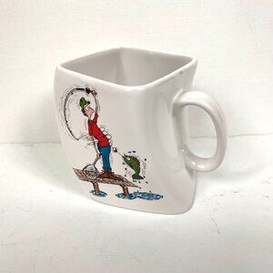 Vintage 1992 Fishing Mug Coffee Cup Square Twist By Golf Gifts Inc Father's Day